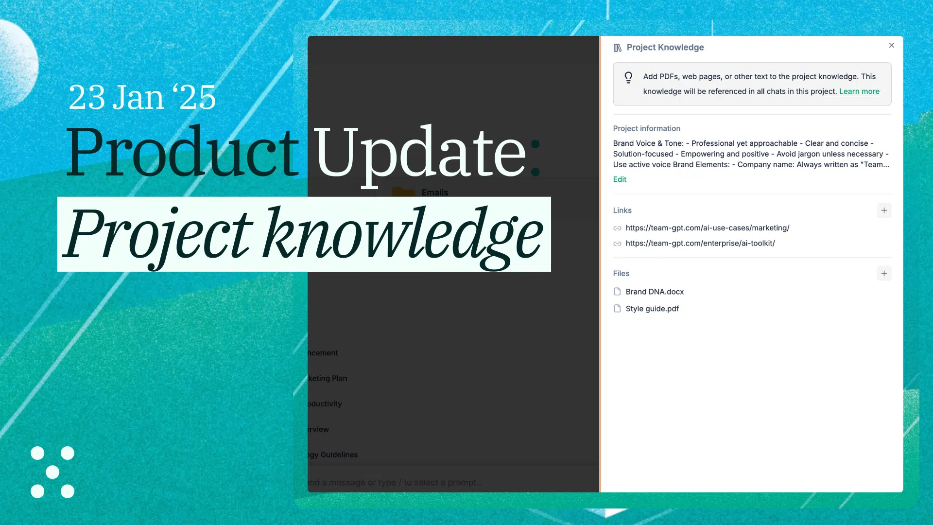 Product Update - Project knowledge