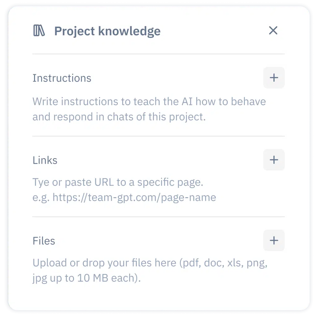 Project knowledge modal